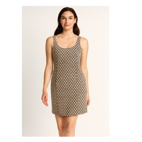 Tory Burch Dress Womens 4 Brown Sleeveless Jacquard Shift Pockets Geometric - Picture 1 of 5